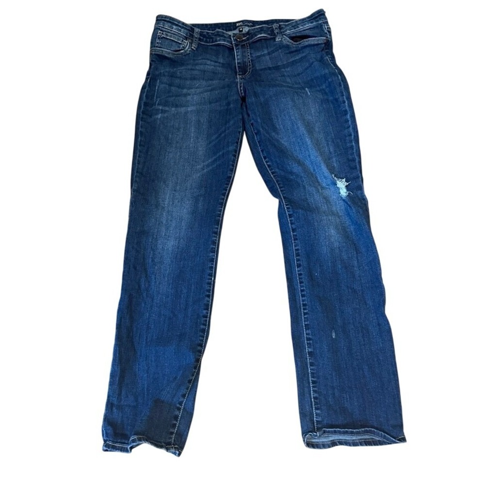 Kut from the Kloth Dark Wash Jeans Size 14 Distressed Knee Straight Leg